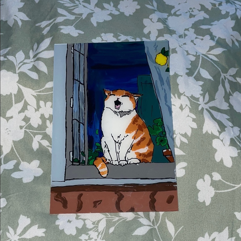 Handmade Cat Glass Painting